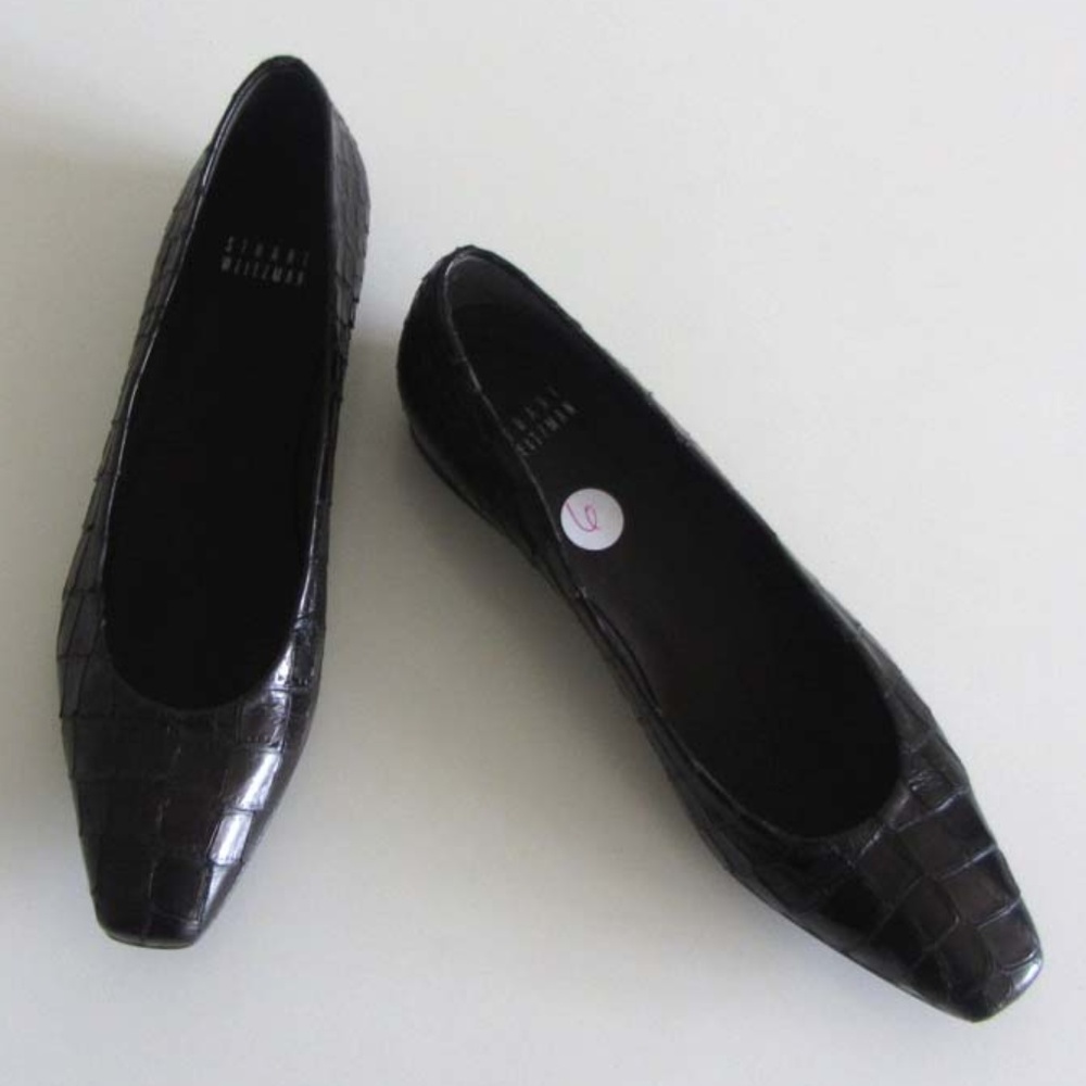 Stuart Weitzman Croc Embossed Pointed Toe Flats 6 - image 2